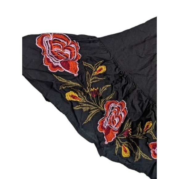 Feathers Romper Small Black Bell sleeve Floral Round neck Hippie Style Festival - Picture 9 of 9